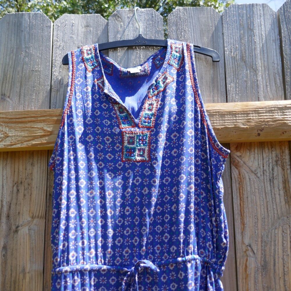 Irving & Fine Womens Large Dress Tank Sleeveless Floral Blue Blouson Pullover - Picture 3 of 8
